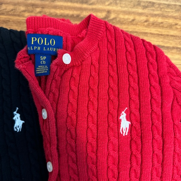 Polo Ralph Lauren Little Girl's Mini-Cable Cotton Cardigan Classic Red Sz 7 - Picture 5 of 5